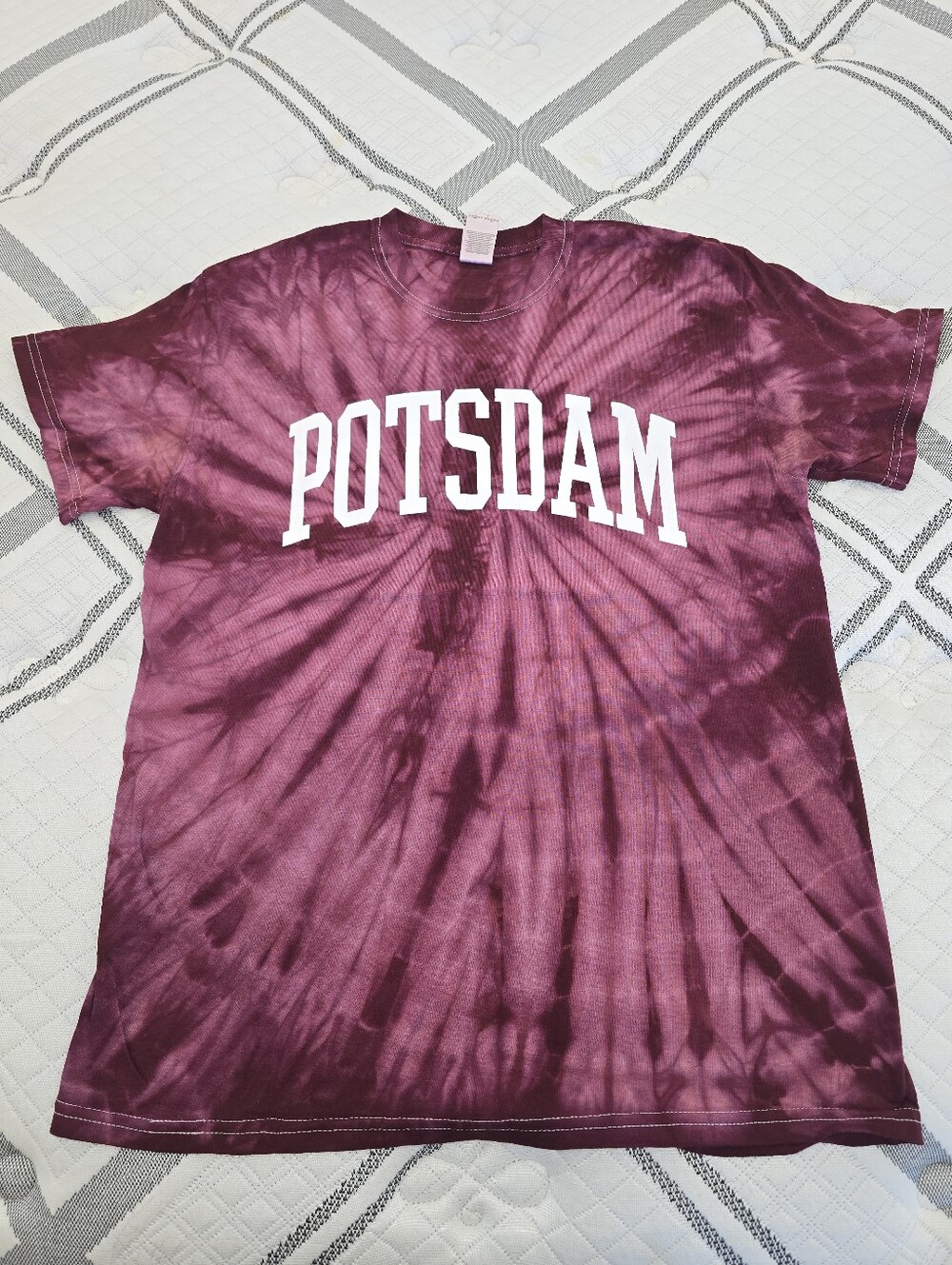 Colortone Men's Maroon Tie-Dye Logo Tee W Potsdam Printed On The Chest - Medium